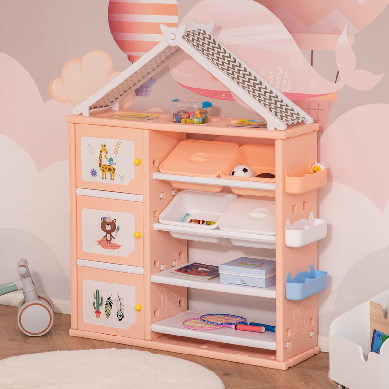HOMCOM Kids Storage Unit Toy Box Organiser Book Shelf with shelves storage cabinets storage boxes and storage baskets Orange w/