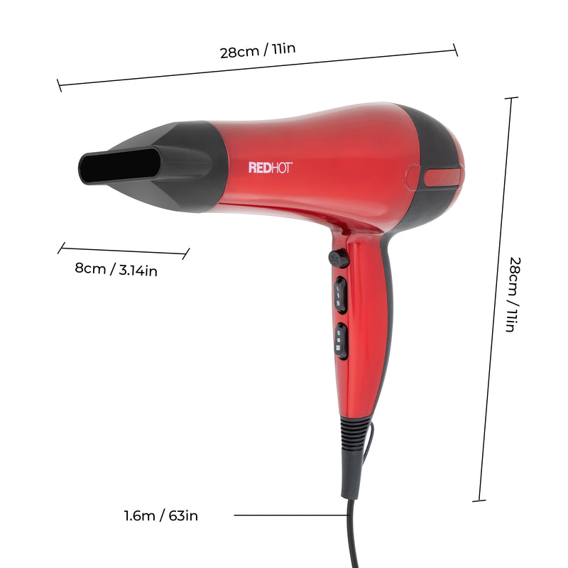 Red Hot 2000W Professional Hairdryer - Red