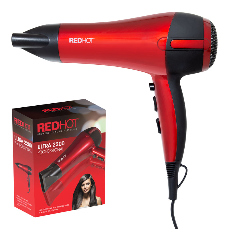 Red Hot 2000W Professional Hairdryer - Red