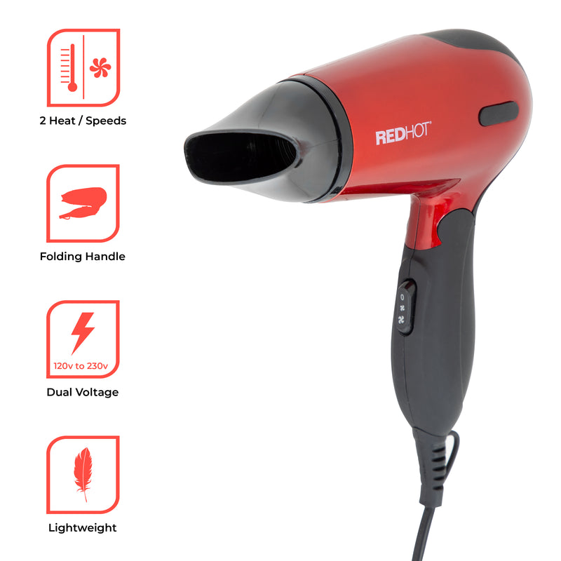 Red Hot 1200W Compact Folding Foldable Travel Hairdryer Hair Blow Dryer Styler