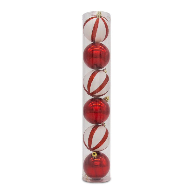 Christmas Sparkle Tube of 6 6cm Shatterproof Baubles in Red
