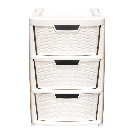 Rattan Tower 3 Drawer- Cream