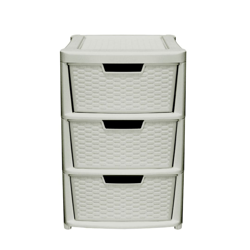 Rattan Storage Tower with 3 Drawers - Mushroom 39x39x63cm