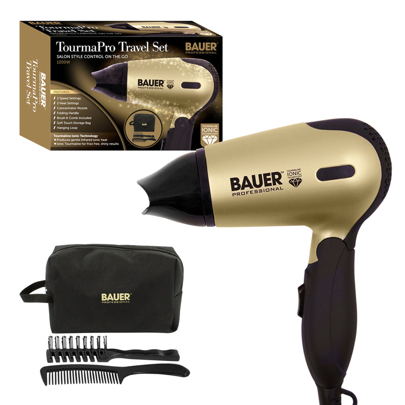 Bauer Tourmaline Travel Hairdryer Set - Black