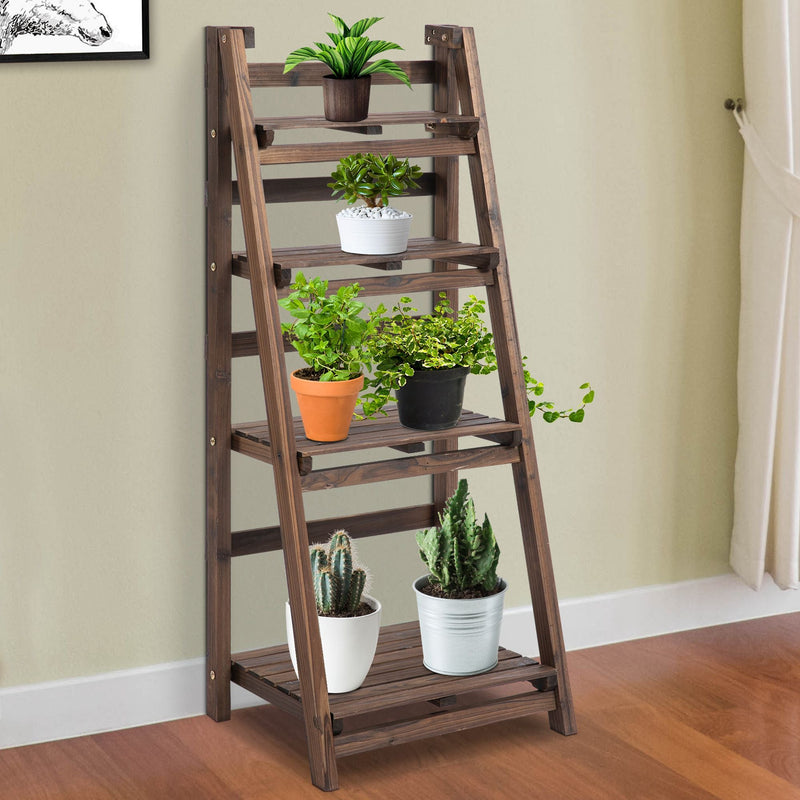 Outsunny 4-Tier Wooden Plant Shelf Foldable Flower Pots Holder Stand