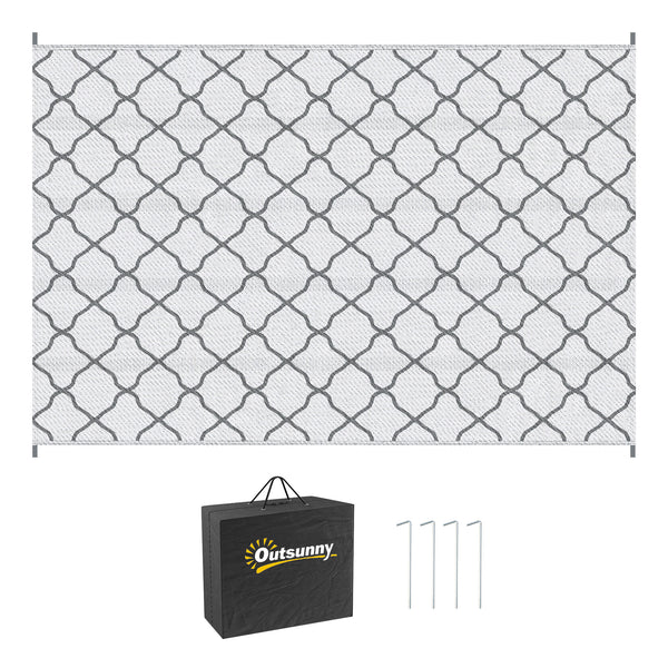 Outsunny Reversible Waterproof Outdoor Rug W/ Carry Bag, 182 x 274 cm, Grey
