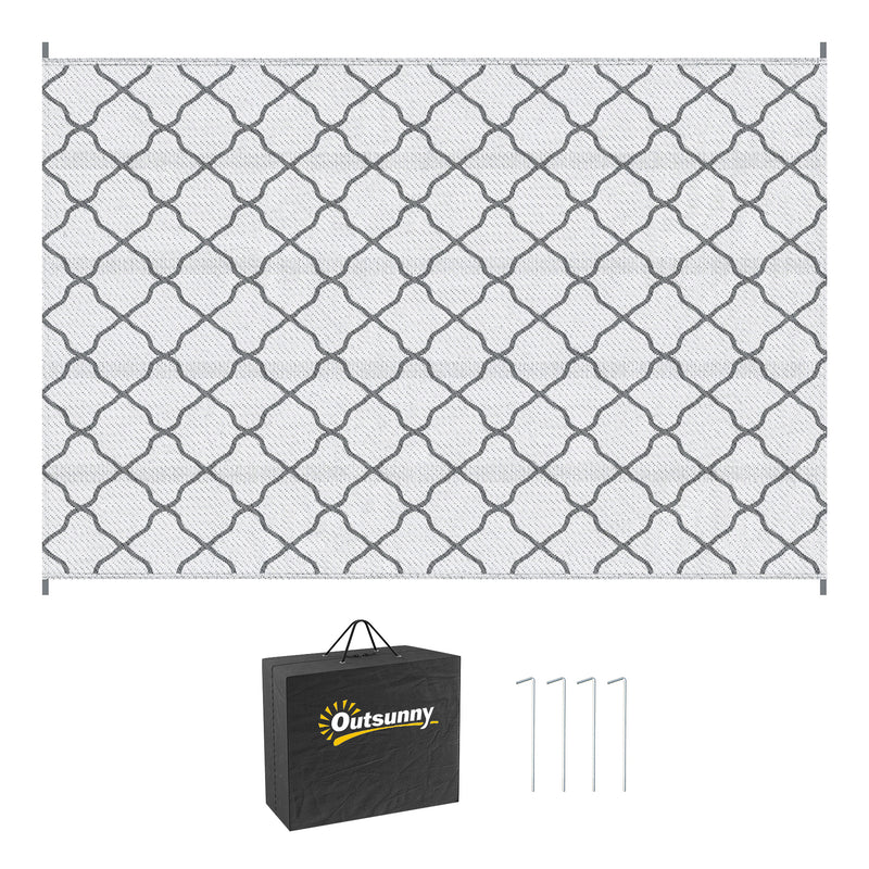 Outsunny Reversible Waterproof Outdoor Rug W/ Carry Bag, 182 x 274 cm, Grey