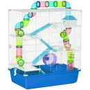 PawHut Hamster Cage w/ Water Bottle, Exercise Wheel, Tubes, Ramps - Blue