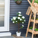 Outsunny Artificial Rose Tree and Planter for Indoor & Outdoor use - White and Green
