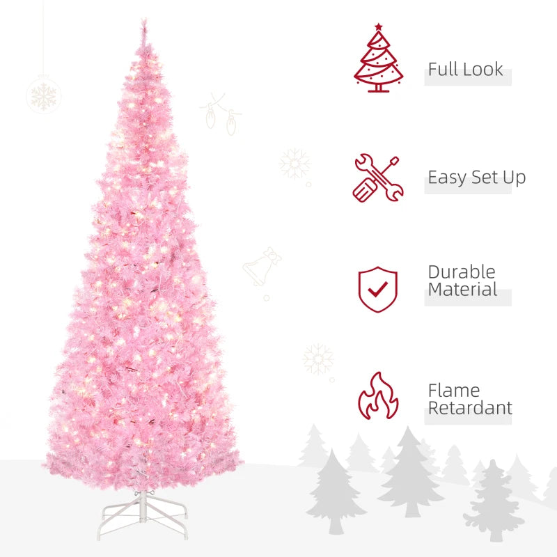 HOMCOM Christmas Tree Slim Pink 7' with 350 Warm White LED Lights