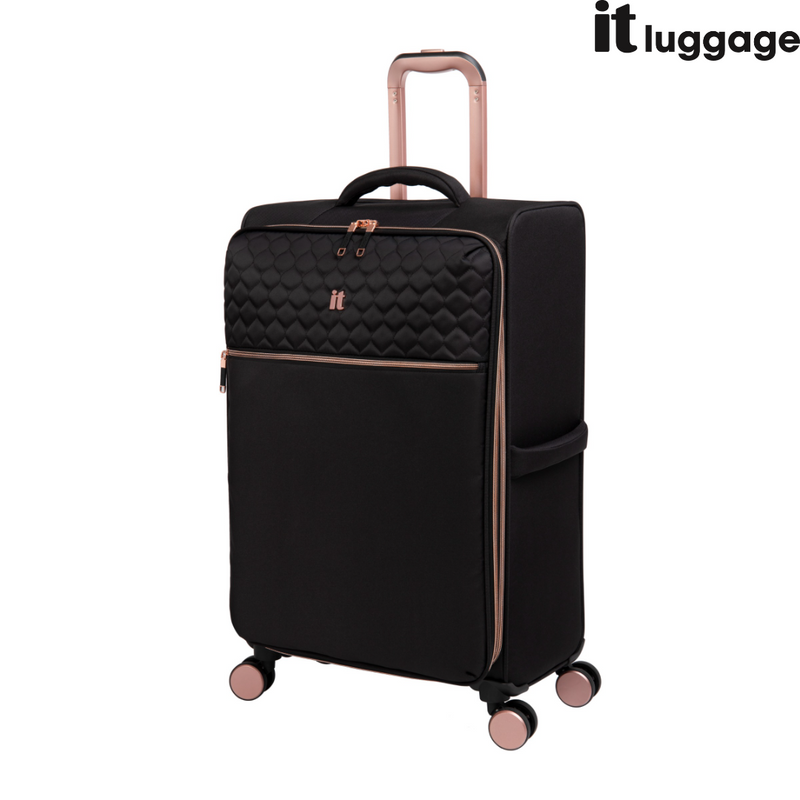 IT Luggage Divinity Black & Rose Gold 8 Wheel Suitcase