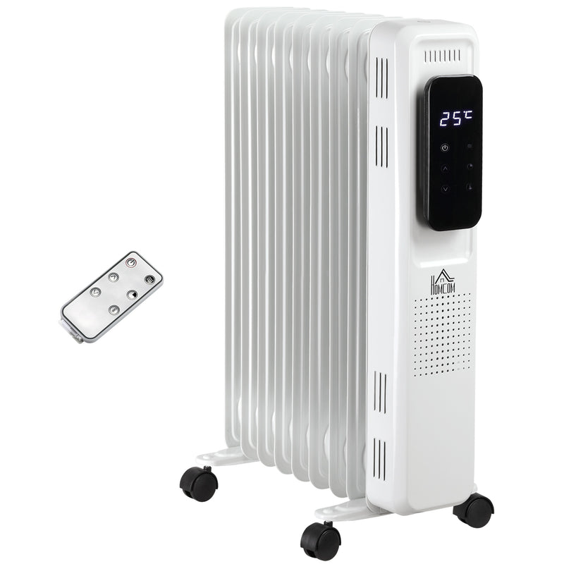 HOMCOM 2180W Oil Filled Radiator, 9 Fin Portable Heater w/ Timer Remote Control White