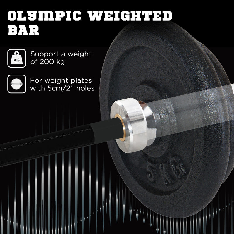 SPORTNOW 5cm Weight Lifting Bar, Barbell Bar With Spring Clips, 210cm, 20kg