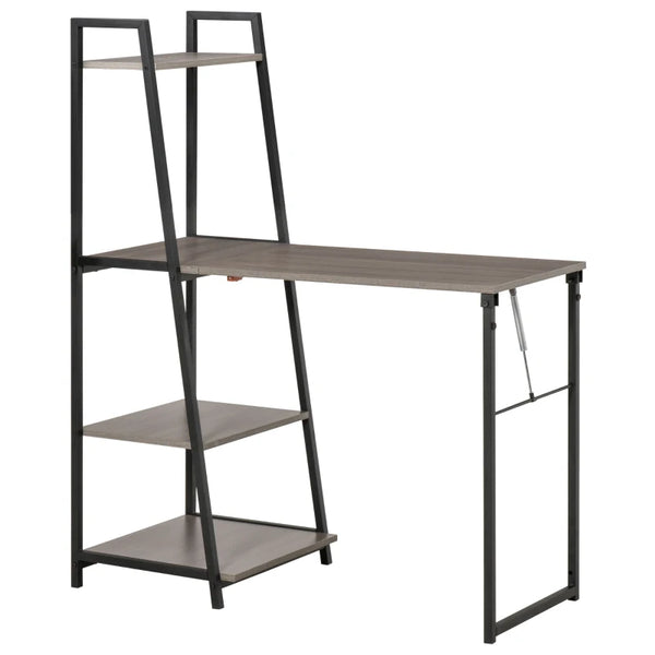 Modern Foldable Office Desk with Storage Shelf Freestanding Computer Workstation Dining Table, Grey Multi-function