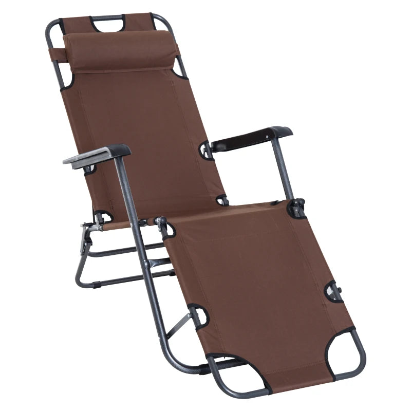 Outsunny 2 in1 Metal Frame Sun Lounger With Pillow - Brown