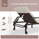 Outsunny Rattan Wicker Chaise Sun Lounger Garden w/ Adjustable Backrest & Wheels