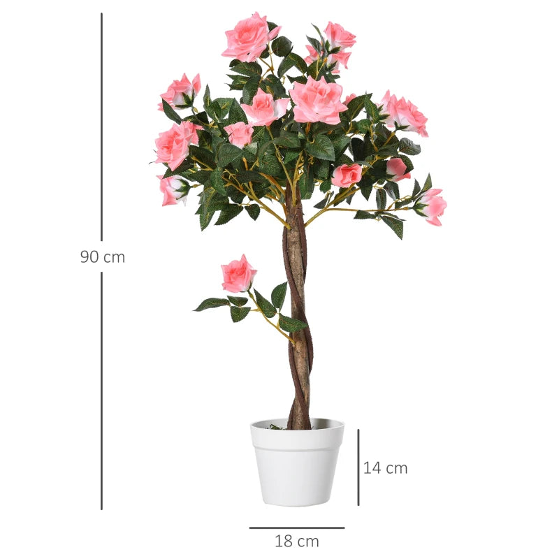 Outsunny Artificial Rose Tree and Planter for Indoor & Outdoor use - Pink and Green