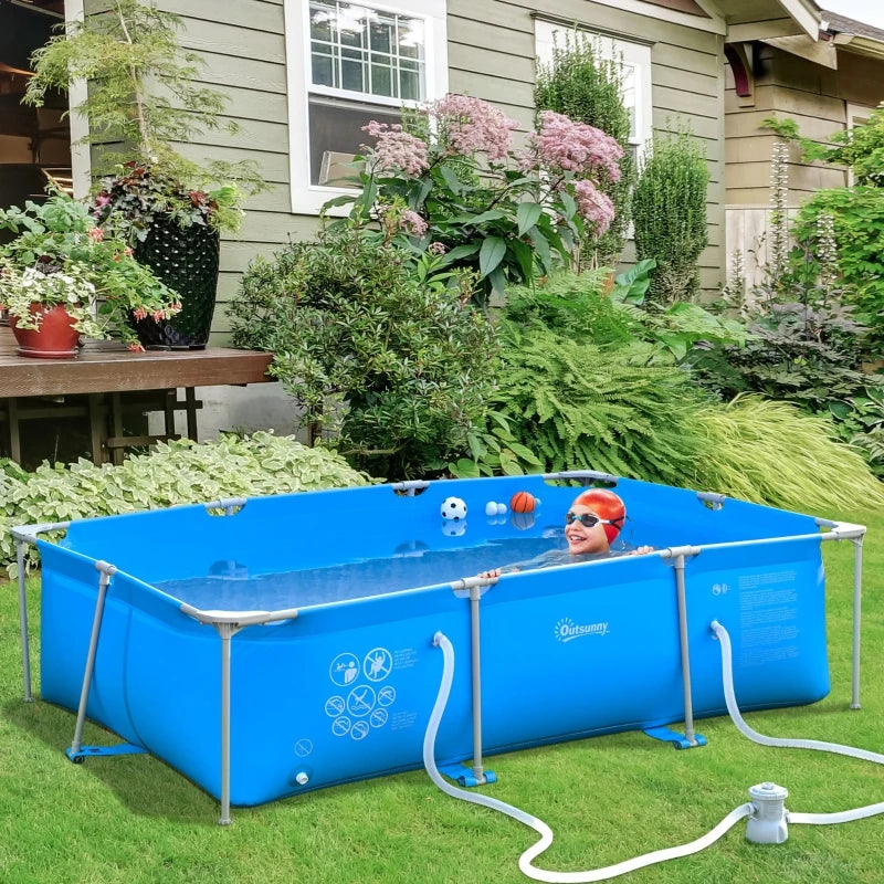 Outsunny Swimming Pool with Steel Frame & Filter 315L x 225W x 75H cm - Blue