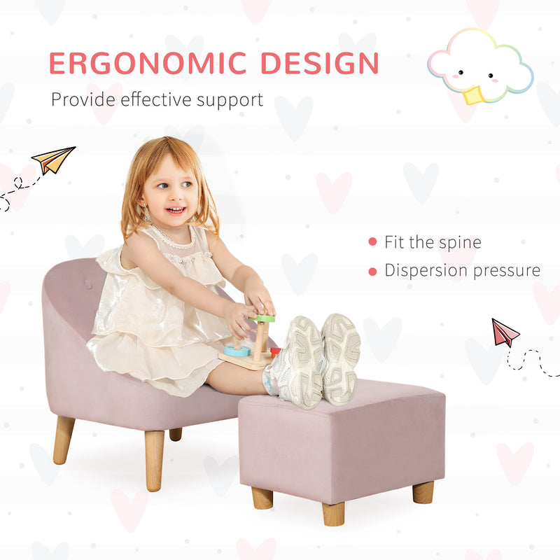 HOMCOM Toddler Chair 2pcs Kids Sofa Set Sofa & Ottoman for 3-5 years old Pink