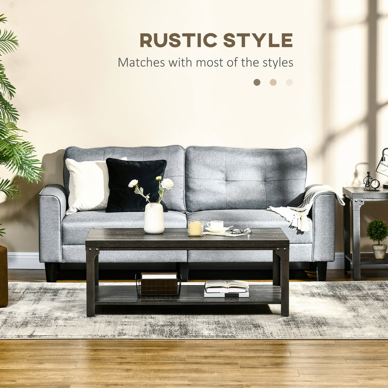 HOMCOM Rustic Coffee Table, 2-Tier Centre Table W/ Storage and Steel Frame