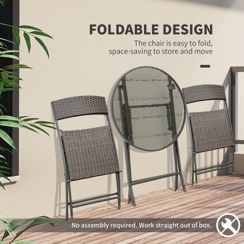 Outsunny 3PC Rattan Bistro Set Folding Rattan Chair Coffee Table Garden Outdoor