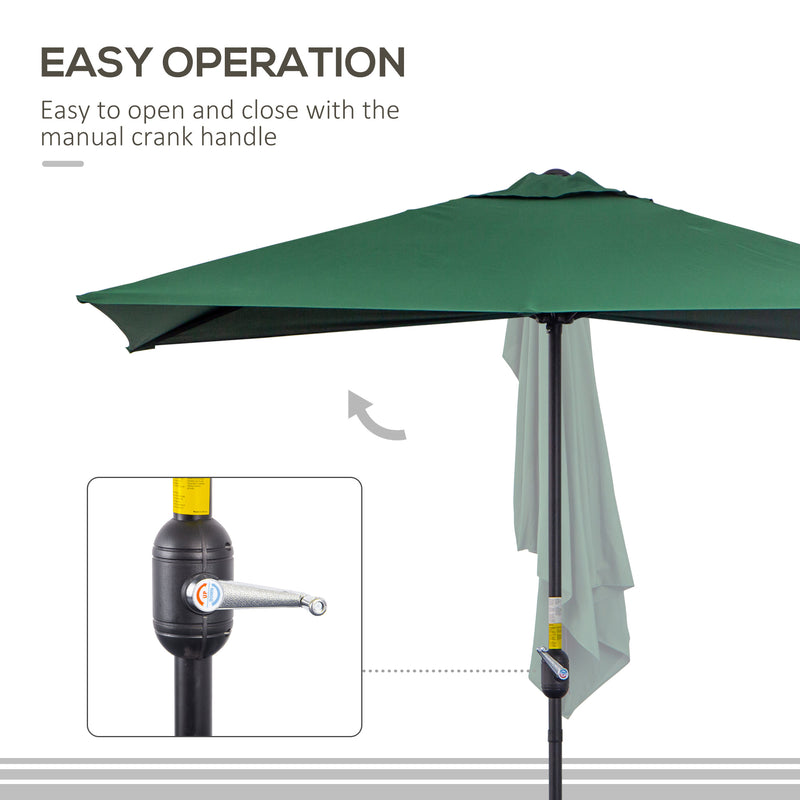 Outsunny 2.3m Garden Balcony Half Round Umbrella Metal Parasol Umbrella Green