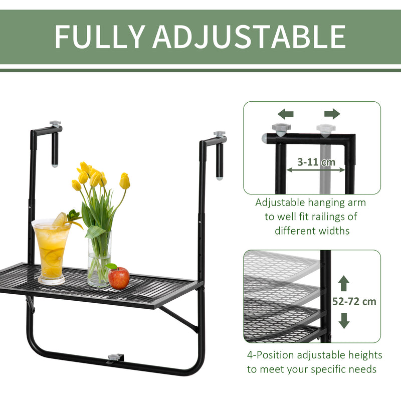 Outsunny Balcony Hanging Table Wall Mount Adjustable Folding Desk Patio Black