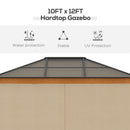 Outsunny Hardtop Gazebo Polycarbonate Canopy with Nettings and Sidewalls Khaki