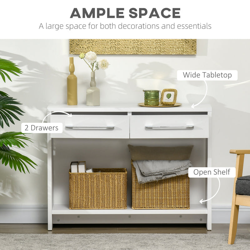 HOMCOM Console Tables, Hallway Table w/ Drawers and Shelf for Living Room,White