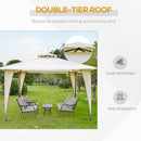 Outsunny 3.5x3.5m Side-Less Outdoor Canopy Gazebo 2-Tier Roof Steel Frame Beige