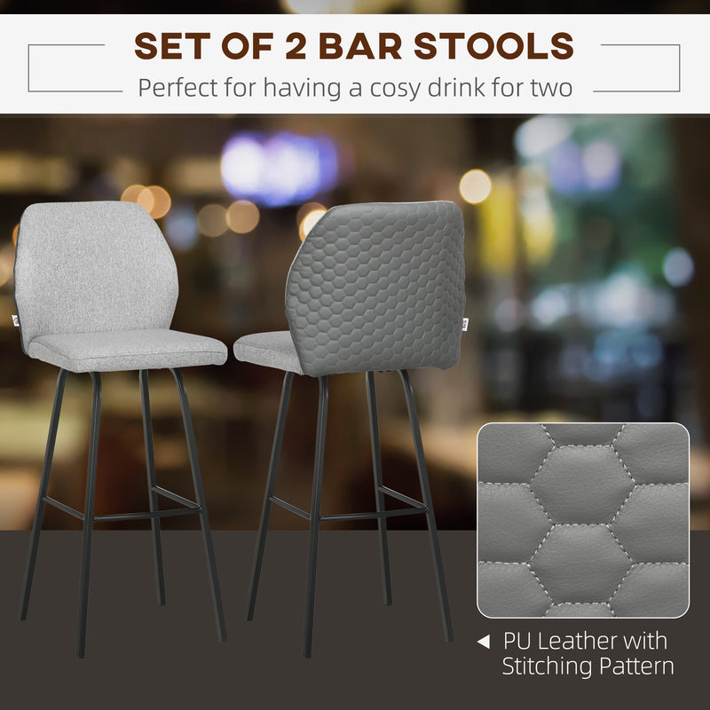HOMCOM Bar Stools Set of 2, Upholstered Kitchen Stools with Back, Footrest