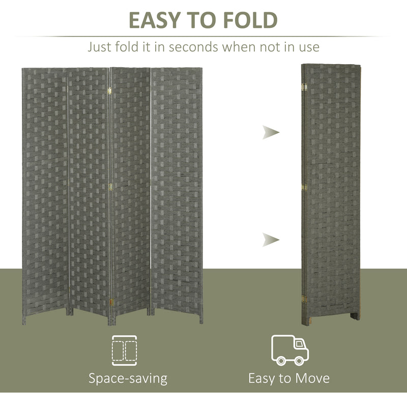 HOMCOM 4 Panel Folding Room Dividers for Wall, Privacy Screen Panels, Grey