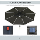 Outsunny 2.7m Garden Parasol Summer Shelter w/ LED Solar Light Crank Tilt Grey