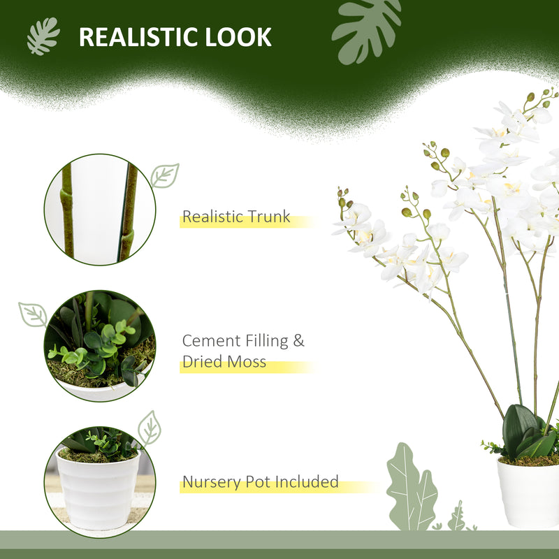 HOMCOM Artificial fake faux Flowers Potted White Orchid Plant Home Décor