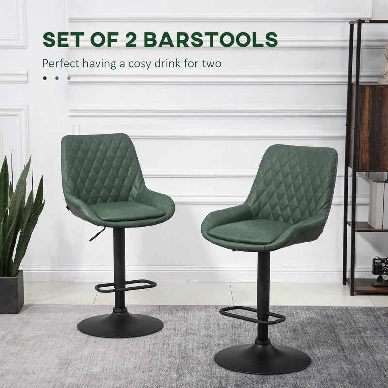 HOMCOM Bar Stools Set of 2, Adjustable Bar Chairs 360° Swivel for Kitchen Green