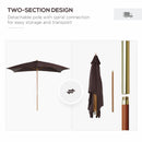 Outsunny Wooden Garden Parasol Sun Shade Patio Umbrella Canopy Dark Coffee