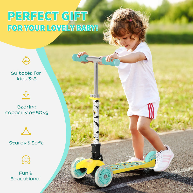 HOMCOM Kids Scooter Foldable Kick Scooter LED Flashing Wheels 3-8 Years Yellow