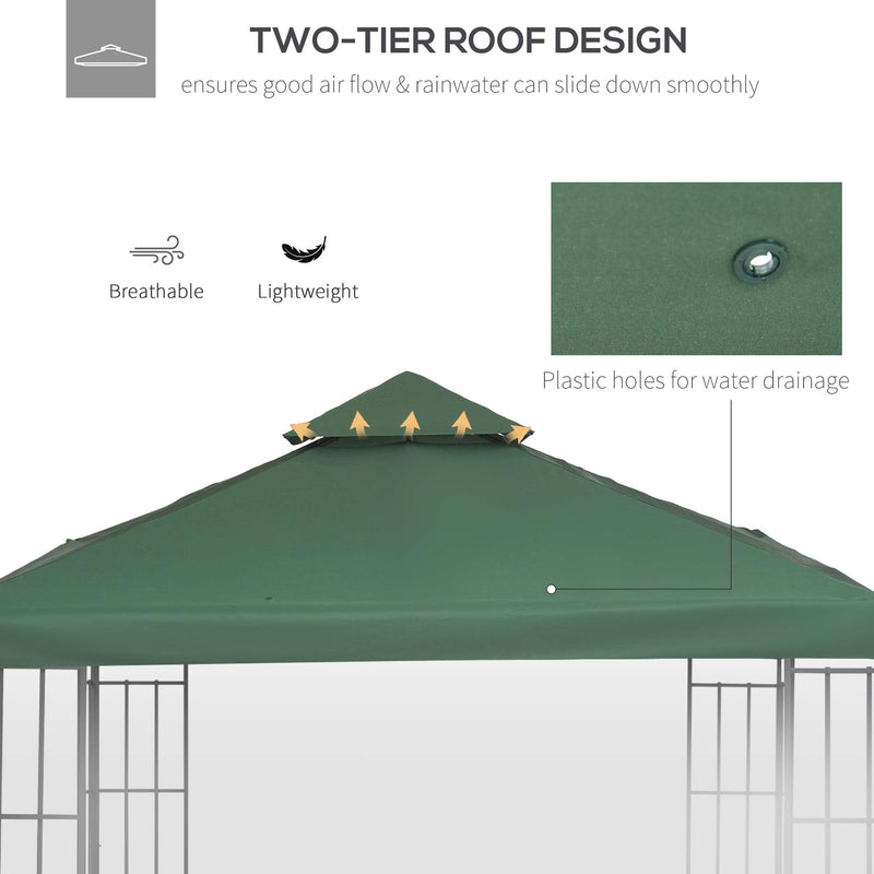 Outsunny 3(m) 2 Tier Garden Gazebo Top Cover Replacement Canopy Roof Dark Green