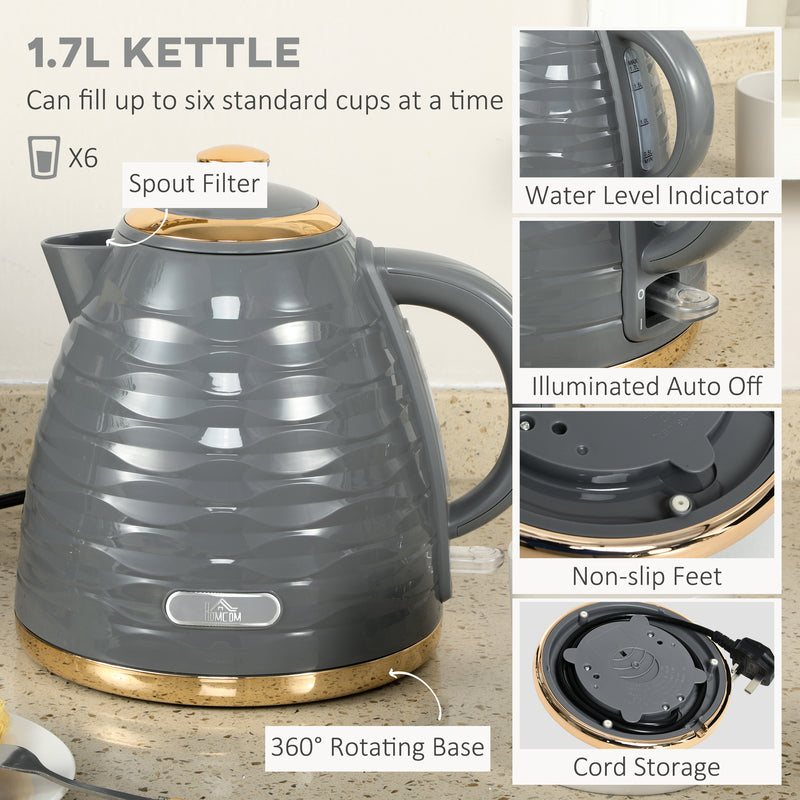 HOMCOM Kettle And Toaster Set 1.7L Rapid Boil Kettle & 4 Slice Toaster Grey