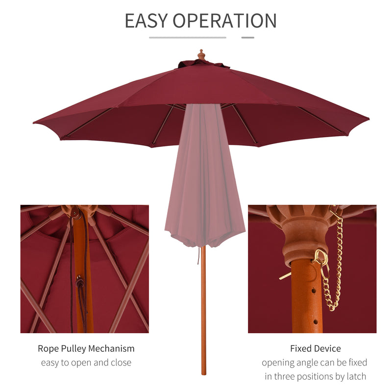 Outsunny 2.5m Wooden Garden Parasol Outdoor Umbrella Canopy w/ Vent Red