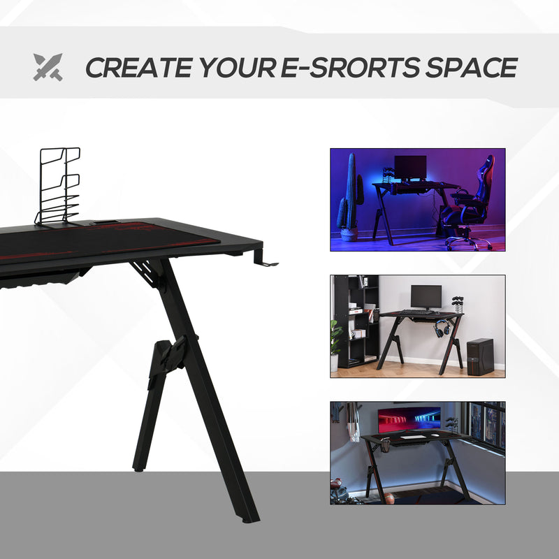 HOMCOM Gaming Desk w/ Game Handle Holder Cupholder Headset Hook for Workstation