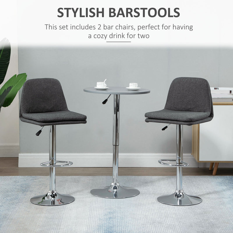 HOMCOM Morden Adjustable Swivel Bar Stools Set of 2, with Backrest, Grey