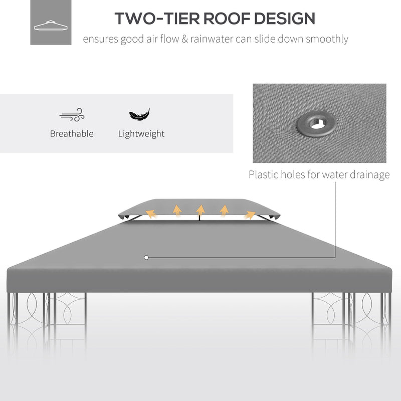 Outsunny 3x4m Gazebo Replacement Roof Canopy 2 Tier Top UV Cover Patio Grey