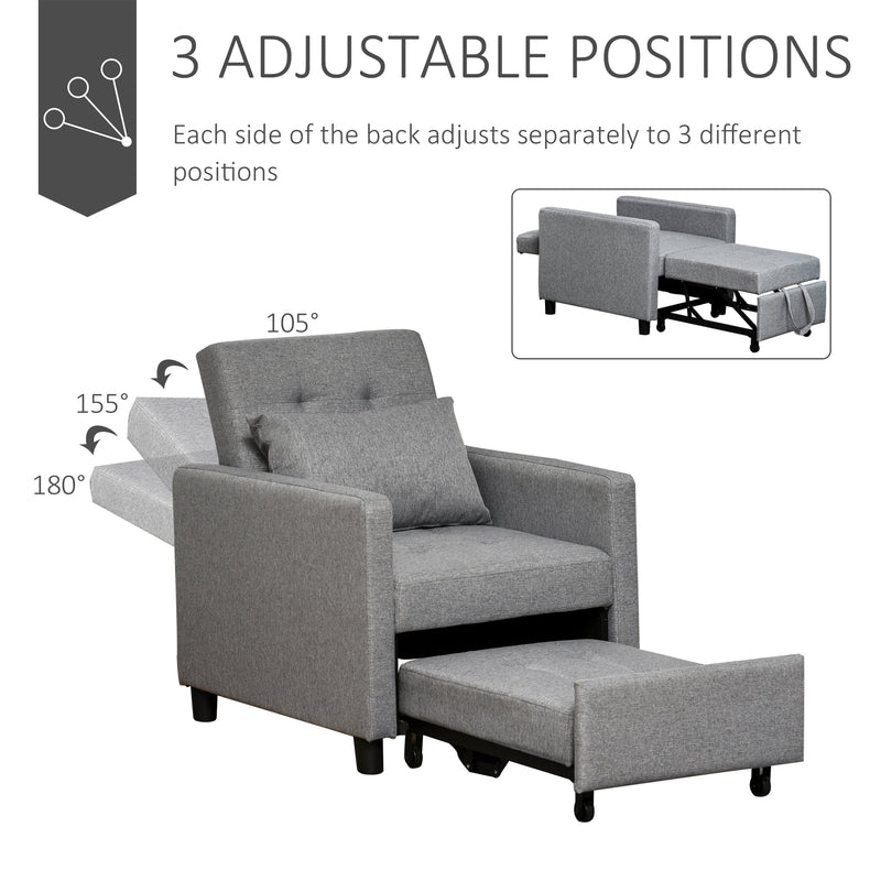 HOMCOM Convertible Single Sofa Bed with Tufted Upholstered Fabric, Grey