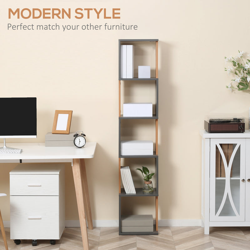 HOMCOM 5-Tier Bookshelf Freestanding Bookcase Storage Shelves Study, Dark Grey