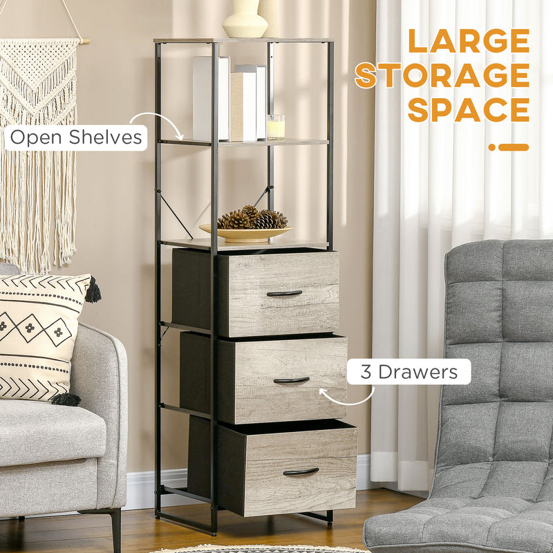 HOMCOM Industrial Storage Cabinet with 2 Shelves 3 Fabric Drawers Grey
