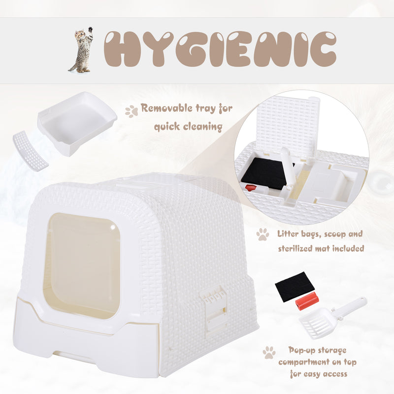 Pawhut Large Litter Box Self Cat Toilet Fully Enclosed Kitten Pan w/Scoop White