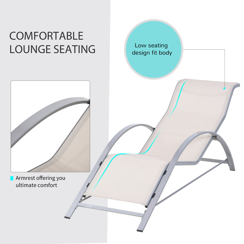 Outsunny 3 Pieces Lounge Chair Set Garden Sunbathing Chair w/ Table Cream