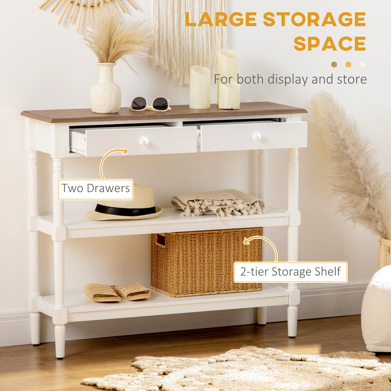 HOMCOM Console Table with Storage Shelves and Drawers for Living Room, Entryway