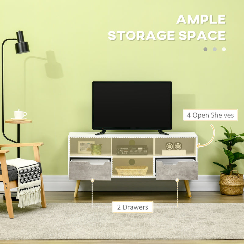 HOMCOM 50" TV Cabinet Stand Entertainment Center w/ Drawers Shelves, Light Grey